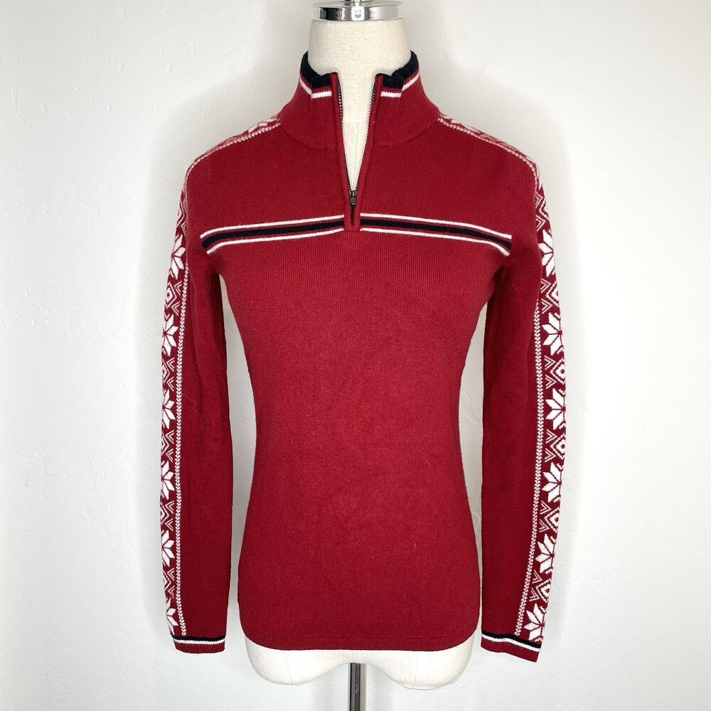 Alp N Rock Quarter Zip Nordic Sweater Womens Small Red Pullover Fair Isle
